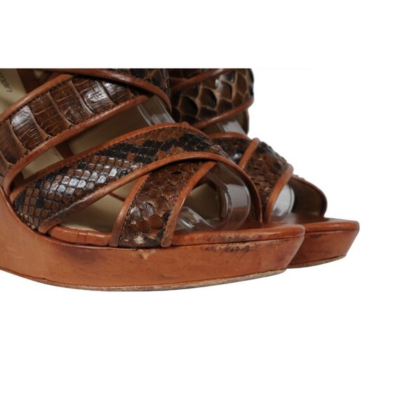 Alexandre Birman Womens Wedge Strappy Sandals US 7 EU 37 Brown Python Crocodile - Picture 10 of 13